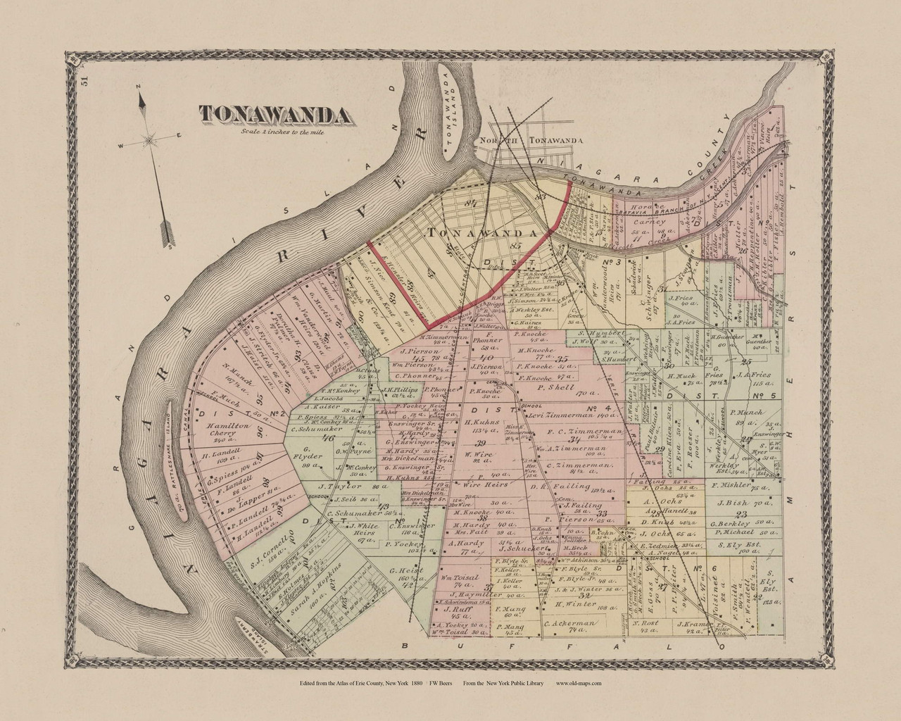 Tonawanda, New York 1880 Old Town Map Reprint Erie Co. Atlas 51