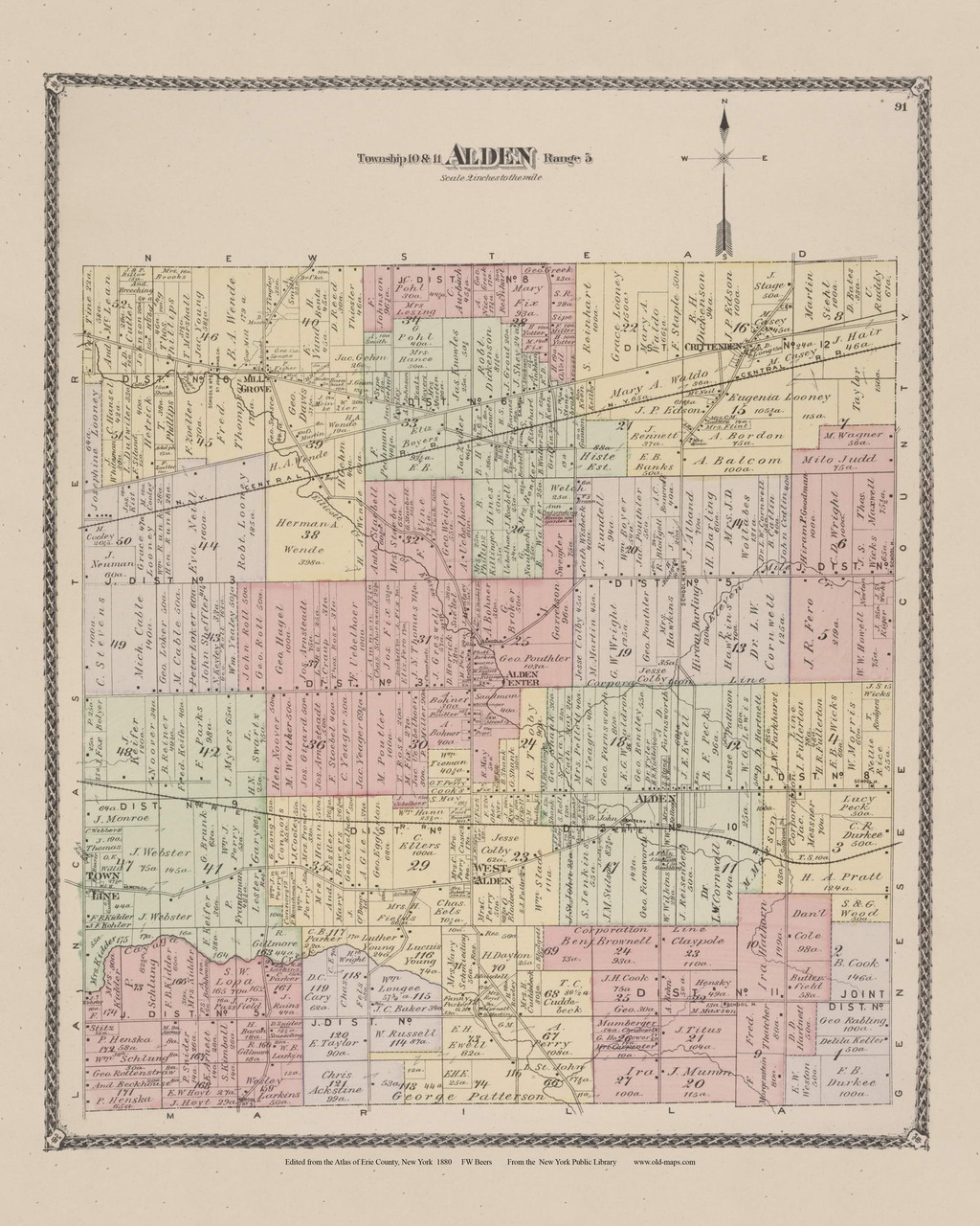 Alden, New York 1880 Old Town Map Reprint Erie Co. Atlas 91 OLD MAPS