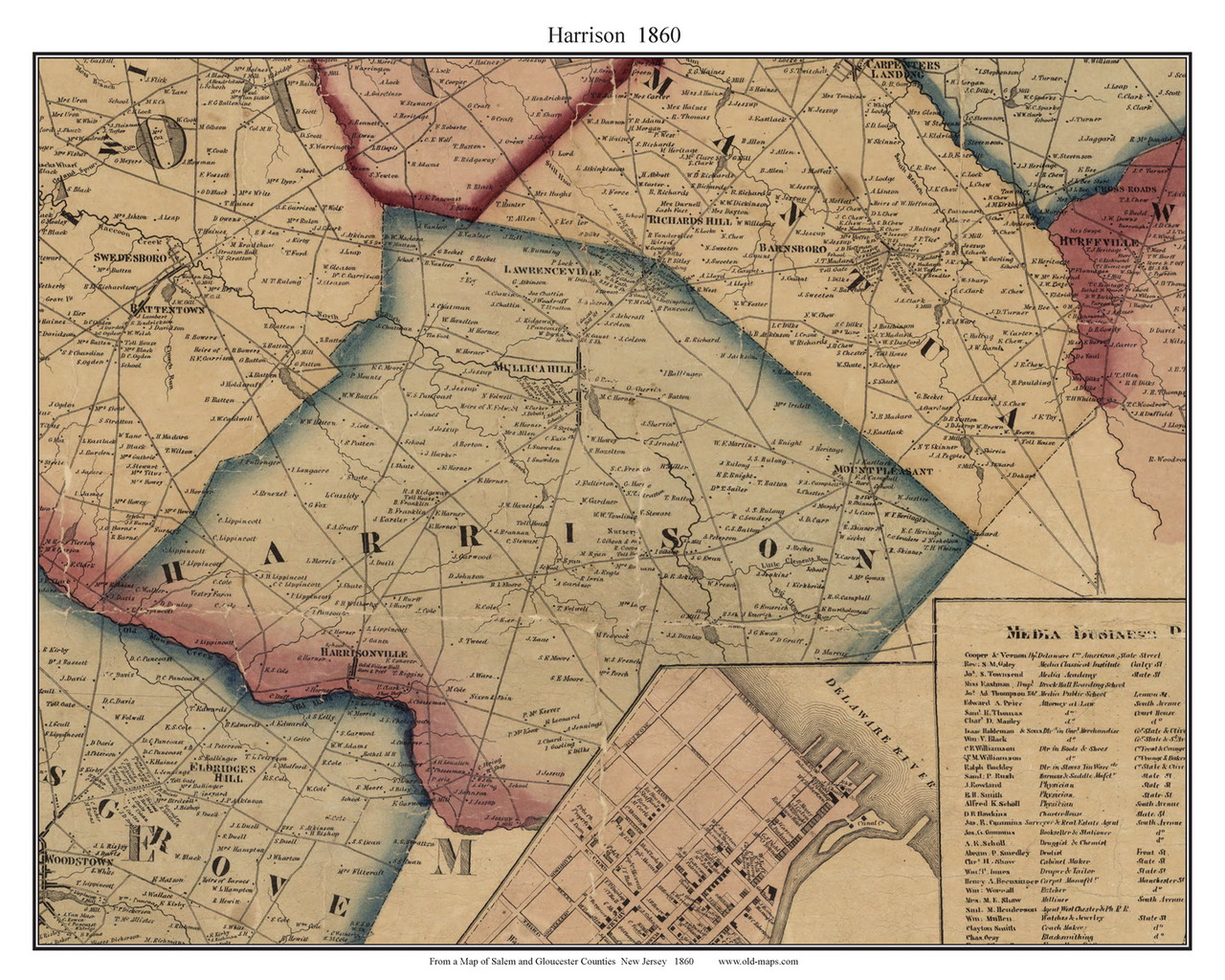 Harrison New Jersey 1860 Old Town Map Custom Print Gloucester Co Harrison 1860 11x14 