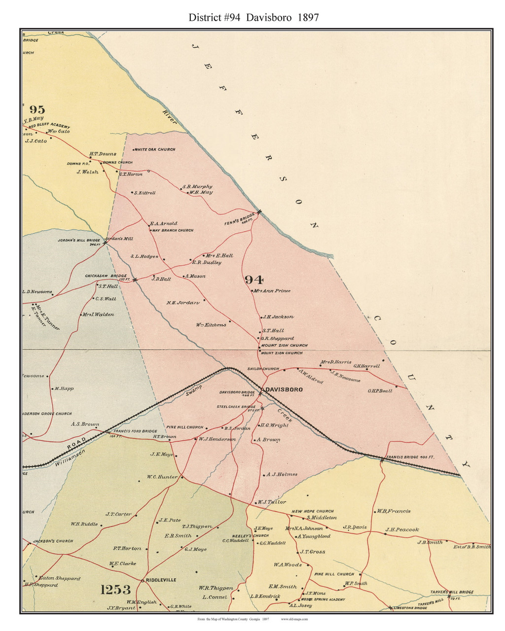 District 94 Davisboro, 1897 Old Town Map Custom Print