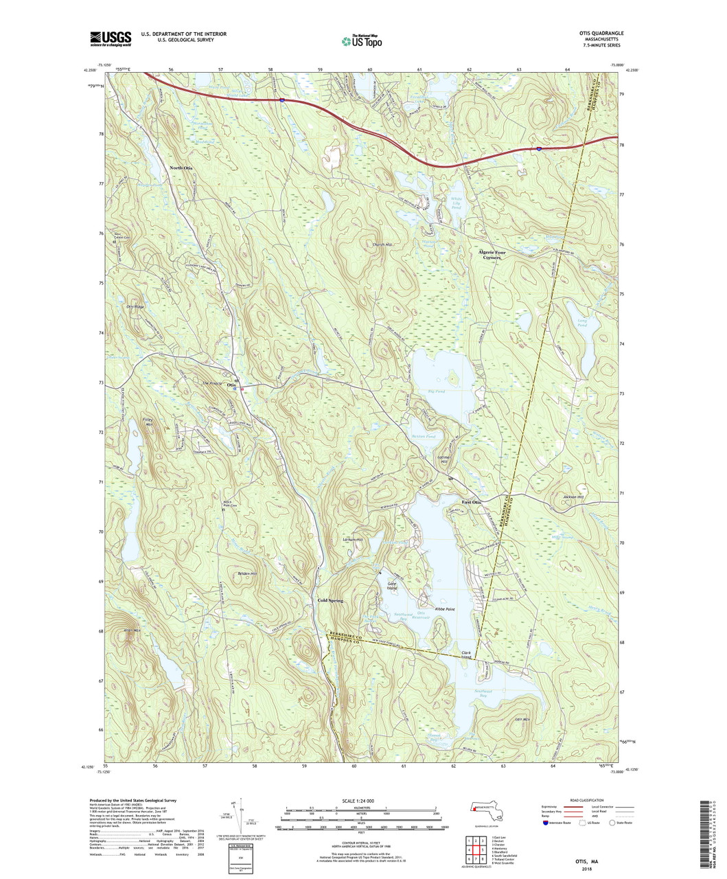 Otis, Massachusetts 2018 () USGS Old Topo Map Reprint 7x7 MA Quad OLD