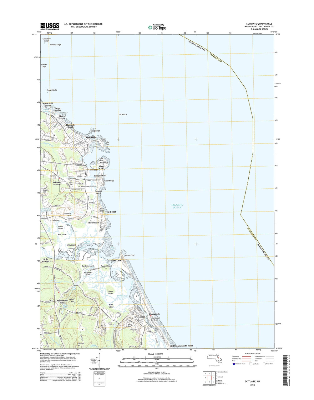 Scituate, Massachusetts 2015 () USGS Old Topo Map Reprint 7x7 MA Quad OLD MAPS