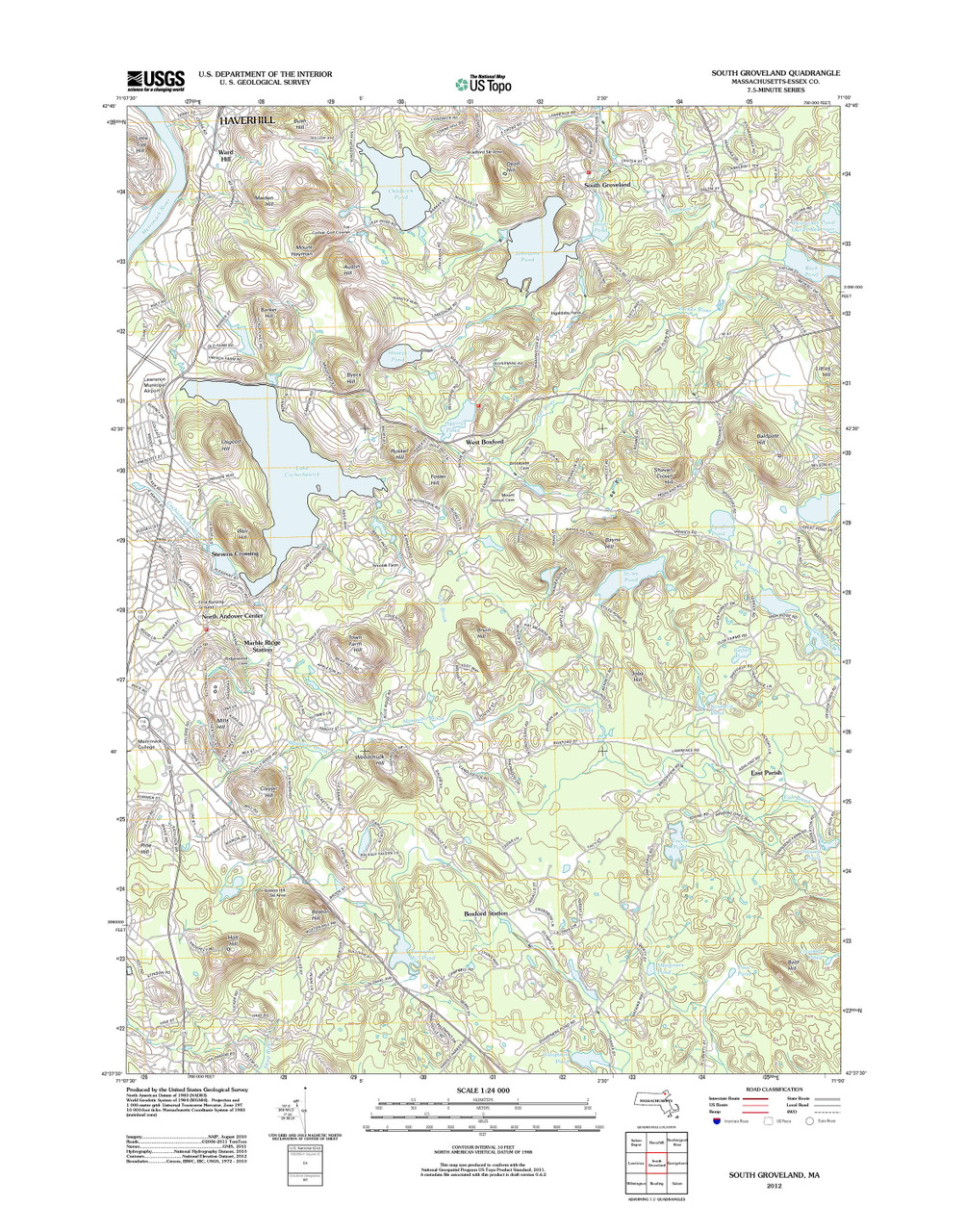South Groveland, Massachusetts 2012 () USGS Old Topo Map Reprint 7x7 MA