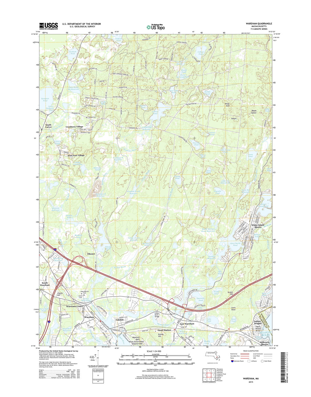 Wareham, Massachusetts 2015 () USGS Old Topo Map Reprint 7x7 MA Quad OLD MAPS