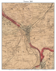 Trenton, New Jersey 1860 Old Town Map Custom Print - Mercer Co.