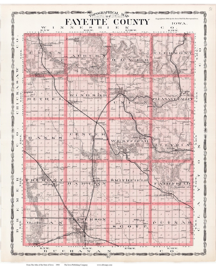 Fayette County, Iowa 1904 Iowa State Atlas 51 OLD MAPS