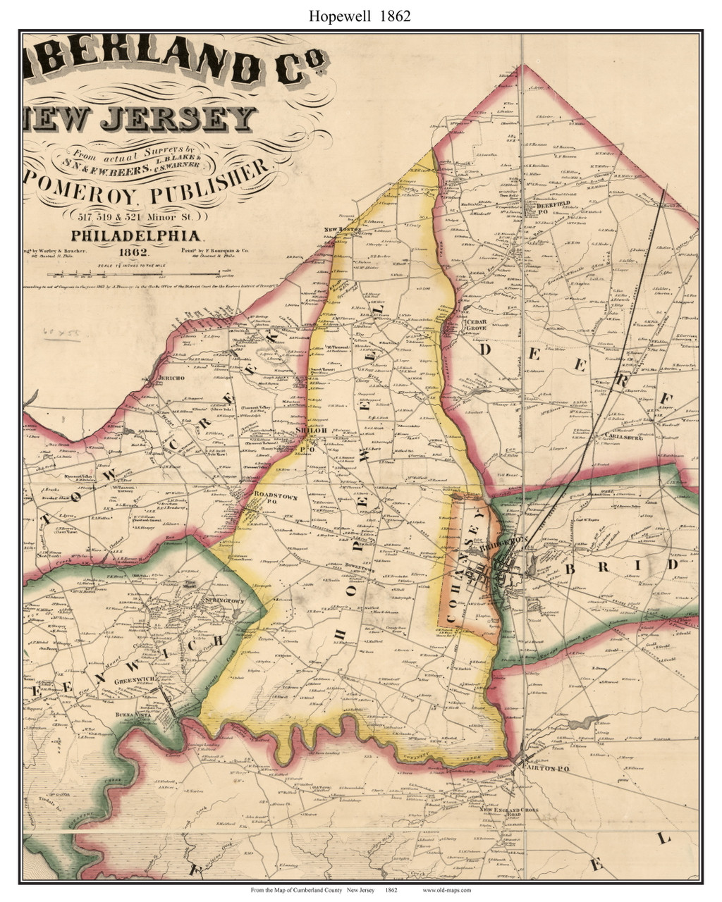 Hopewell , New Jersey 1862 Old Town Map Custom Print Cumberland Co. OLD MAPS