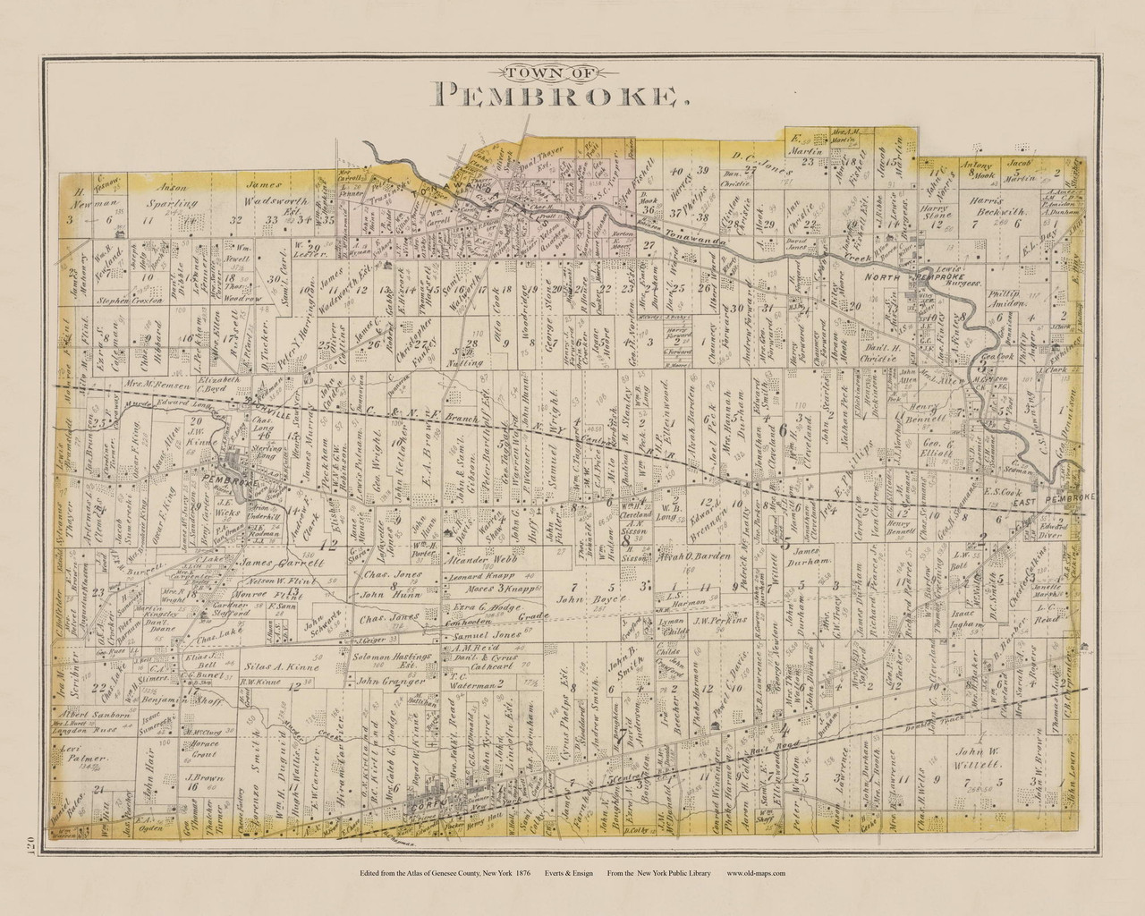 Pembroke 120, New York 1876 Old Map Reprint Genesee Co. OLD MAPS