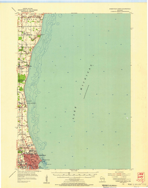 Sheboygan North, Wisconsin 1954 (1956) USGS Old Topo Map Reprint 15x15