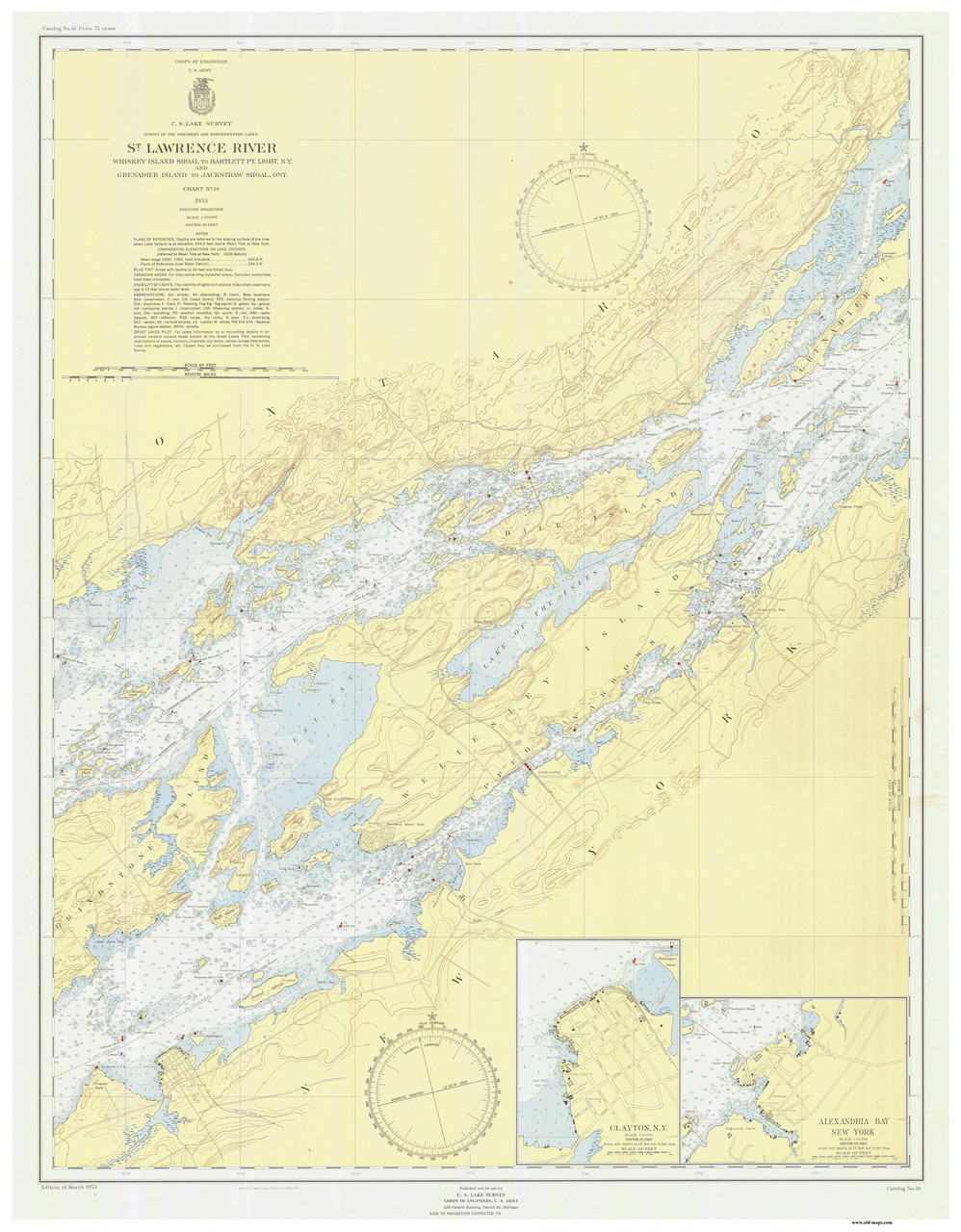 Whiskey Island to Bartlett Point 1953 St Lawrence River Nautical Chart