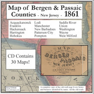 Map of the Counties of Bergen & Passaic, New Jersey, 1861, CDROM Old Map