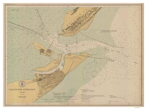 Galveston Entrance 1924 - Old Map Nautical Chart AC Harbors 520 - Texas ...