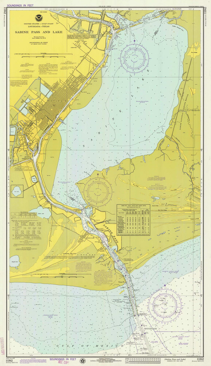 Sabine Pass and Lake 1974 Old Map Nautical Chart AC Harbors 11342 Texas OLD MAPS