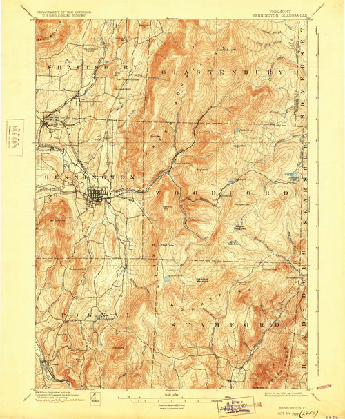 Bennington, Vermont 1898 (1928) USGS Old Topo Map Reprint 15x15 VT Quad