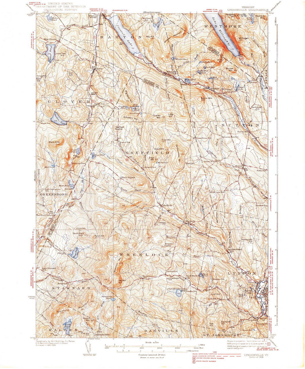 Lyndonville, Vermont 1939 () USGS Old Topo Map Reprint 15x15 VT Quad