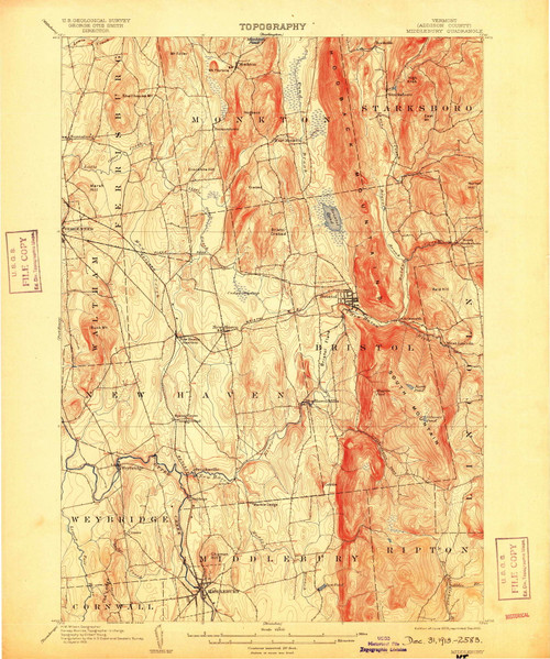 Middlebury, Vermont 1905 (1913) USGS Old Topo Map Reprint 15x15 VT Quad 338064 OLD MAPS