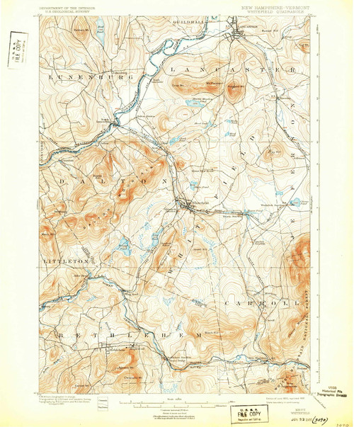 Whitefield, New Hampshire 1900 (1932) USGS Old Topo Map Reprint 15x15