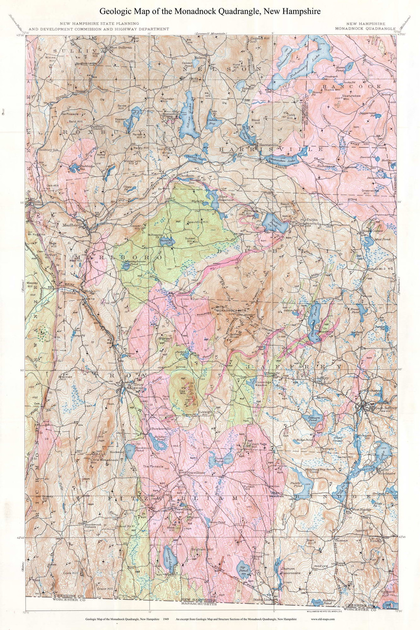 Mt. Monadnock Map Only 1949 USGS Geological Map New Hampshire