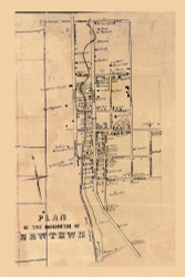 Newtown Village Township, Pennsylvania 1850 Old Town Map Custom Print - Bucks Co.