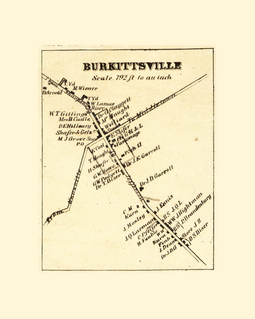 Burkittsville Petersville, Maryland 1858 Old Town Map Custom Print