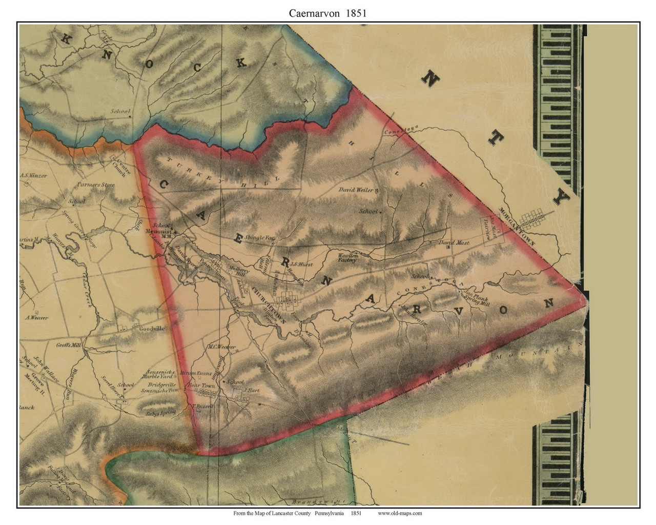 Caernarvon Township, Pennsylvania 1851 Old Town Map Custom Print