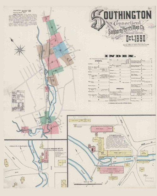 Southington Connecticut 1890 Old Map Connecticut Fire Insurance