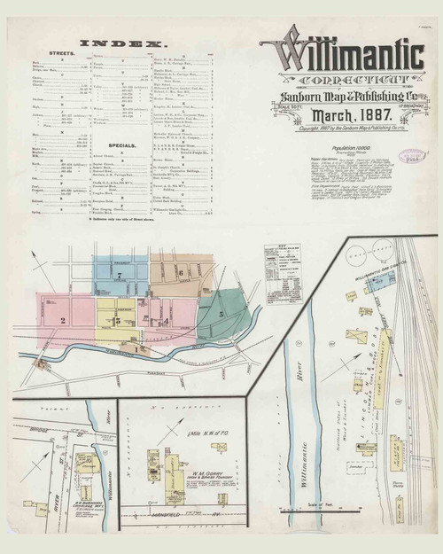 Willimantic, Connecticut 1887 Old Map Connecticut Fire Insurance
