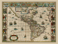 North and South America 1621 Old Map Reprint - Blaeu