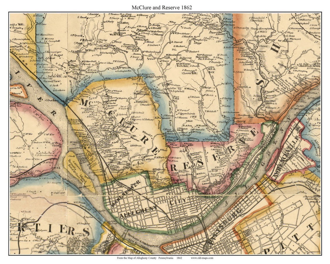 McClure and Reserve Townships, Pennsylvania 1862 Old Town Map Custom
