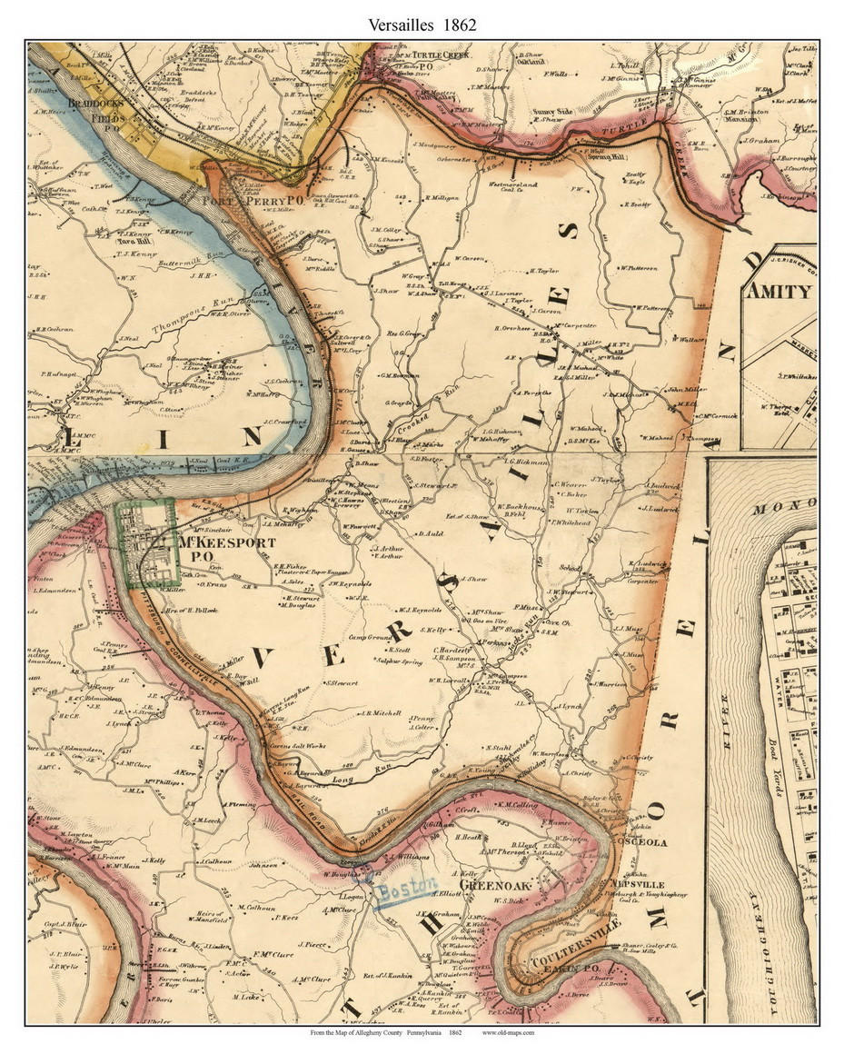 Versailles Township, Pennsylvania 1862 Old Town Map Custom Print