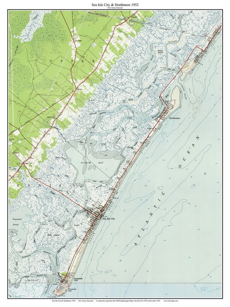 Sea Isle City and Strathmere 1952 Custom USGS Old Topo Map New Jersey 17 OLD MAPS