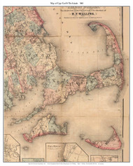 Barnstable, Dukes, & Nantucket - Cape Cod County Massachusetts 1861 Old Map Custom Print - H.F. Walling MA Cape Cod