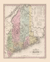 Maine 1833 Tanner - Old State Map Reprint