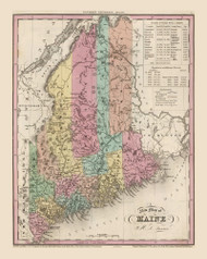 Maine 1840 Tanner - Old State Map Reprint