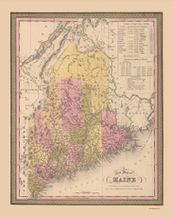 Maine 1848 Mitchell - Old State Map Reprint