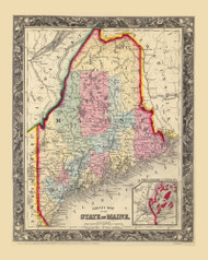 Maine 1860 Mitchell - Old State Map Reprint