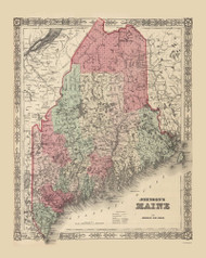 Maine 1864 Johnson - Old State Map Reprint