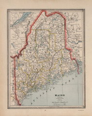 Maine 1883 Cram - Old State Map Reprint