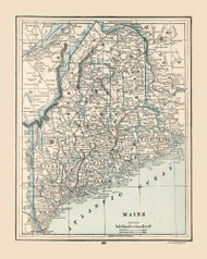 Maine 1893 Cram - Old State Map Reprint