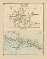 West Acton and South Acton, Massachusetts 1875 Old Town Map Reprint - Middlesex Co.
