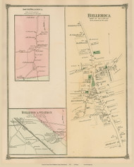 Billerica Center, Billerica Station and South Billerica, Massachusetts 1875 Old Town Map Reprint - Middlesex Co.
