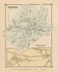 Concord and Westvale, Massachusetts 1875 Old Town Map Reprint - Middlesex Co.