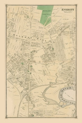 Everett Village (Vertical), Massachusetts 1875 Old Town Map Reprint - Middlesex Co.