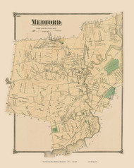 Medford, Massachusetts 1875 Old Town Map Reprint - Middlesex Co.