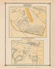 Medford and East Medford Villages, Massachusetts 1875 Old Town Map Reprint - Middlesex Co.