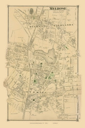 Melrose Village, Massachusetts 1875 Old Town Map Reprint - Middlesex Co.