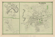 Natick, South Natick and Felchville Villages, Massachusetts 1875 Old Town Map Reprint - Middlesex Co.