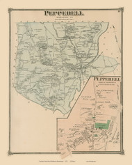 Pepperell and Pepperell Village, Massachusetts 1875 Old Town Map Reprint - Middlesex Co.