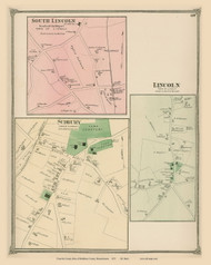 Sudbury, Lincoln and South Lincoln Villages, Massachusetts 1875 Old Town Map Reprint - Middlesex Co.