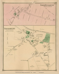 Tewksbury and North Tewksbury Villages, Massachusetts 1875 Old Town Map Reprint - Middlesex Co.